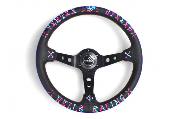 Vertex Speed Steering Wheel; Pink/Blue; Perforated Leather; 350mm x 90mm Deep