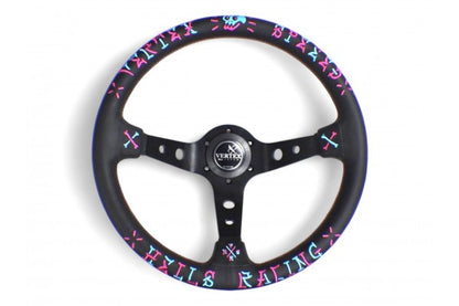 Vertex Speed Steering Wheel; Pink/Blue; Perforated Leather; 350mm x 90mm Deep