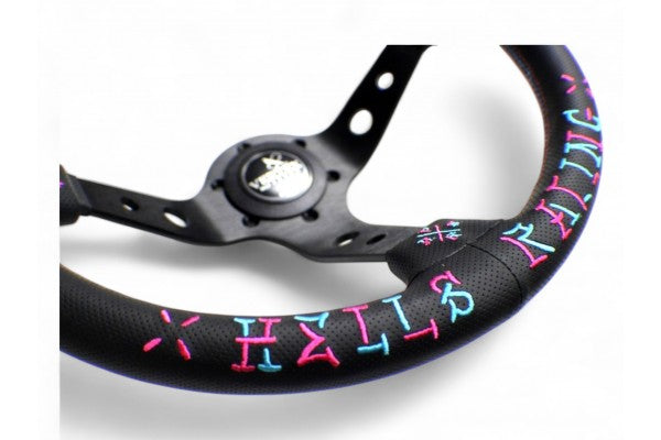 Vertex Speed Steering Wheel; Pink/Blue; Perforated Leather; 350mm x 90mm Deep