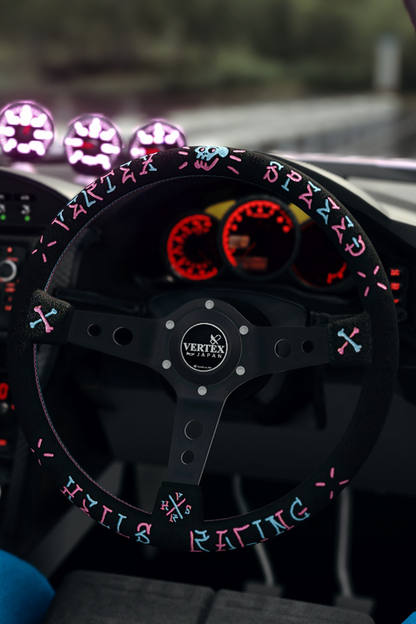 Vertex Speed Steering Wheel; Pink/Blue; Perforated Leather; 350mm x 90mm Deep