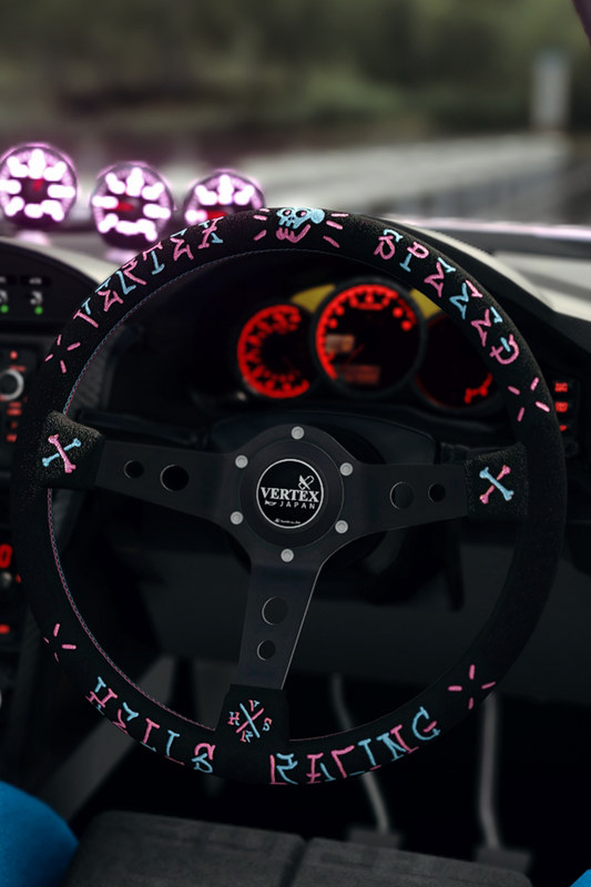 Vertex Speed Steering Wheel; Pink/Blue; Perforated Leather; 350mm x 90mm Deep
