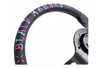Vertex Speed Steering Wheel; Pink/Blue; Perforated Leather; 350mm x 90mm Deep
