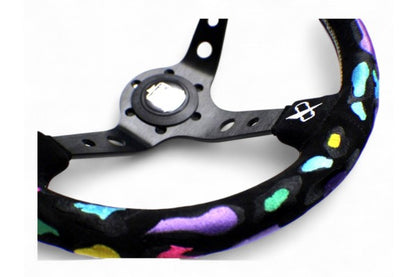 Vertex Leopard Steering Wheel; Suede; 350mm x 90mm Deep - Interior - By Category  - Vertex USA