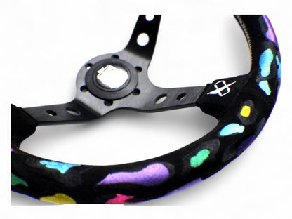 Vertex Leopard Steering Wheel; Suede; 350mm x 90mm Deep - Interior - By Category  - Vertex USA