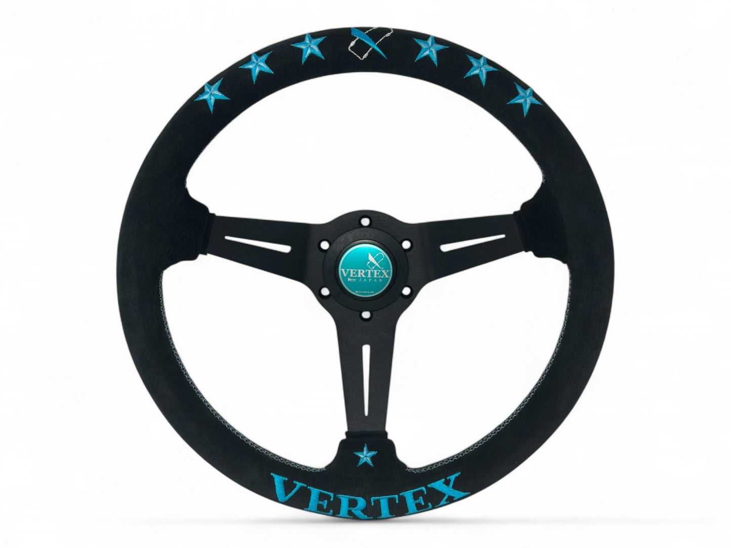 Vertex 6 Star Steering Wheel; Vertea Blue; Suede; 340mm x 70mm Deep  - Vertex USA