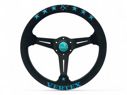 Vertex 6 Star Steering Wheel; Vertea Blue; Suede; 340mm x 70mm Deep  - Vertex USA