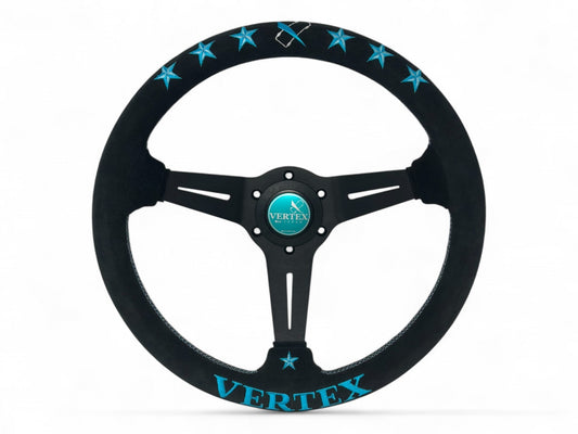 Vertex 6 Star Steering Wheel; Vertea Blue; Suede; 340mm x 70mm Deep  - Vertex USA