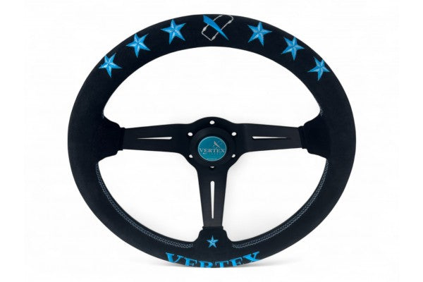 Vertex 6 Star Steering Wheel; Vertea Blue; Suede; 340mm x 70mm Deep  - Vertex USA