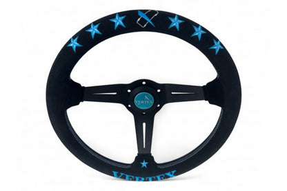 Vertex 6 Star Steering Wheel; Vertea Blue; Suede; 340mm x 70mm Deep  - Vertex USA