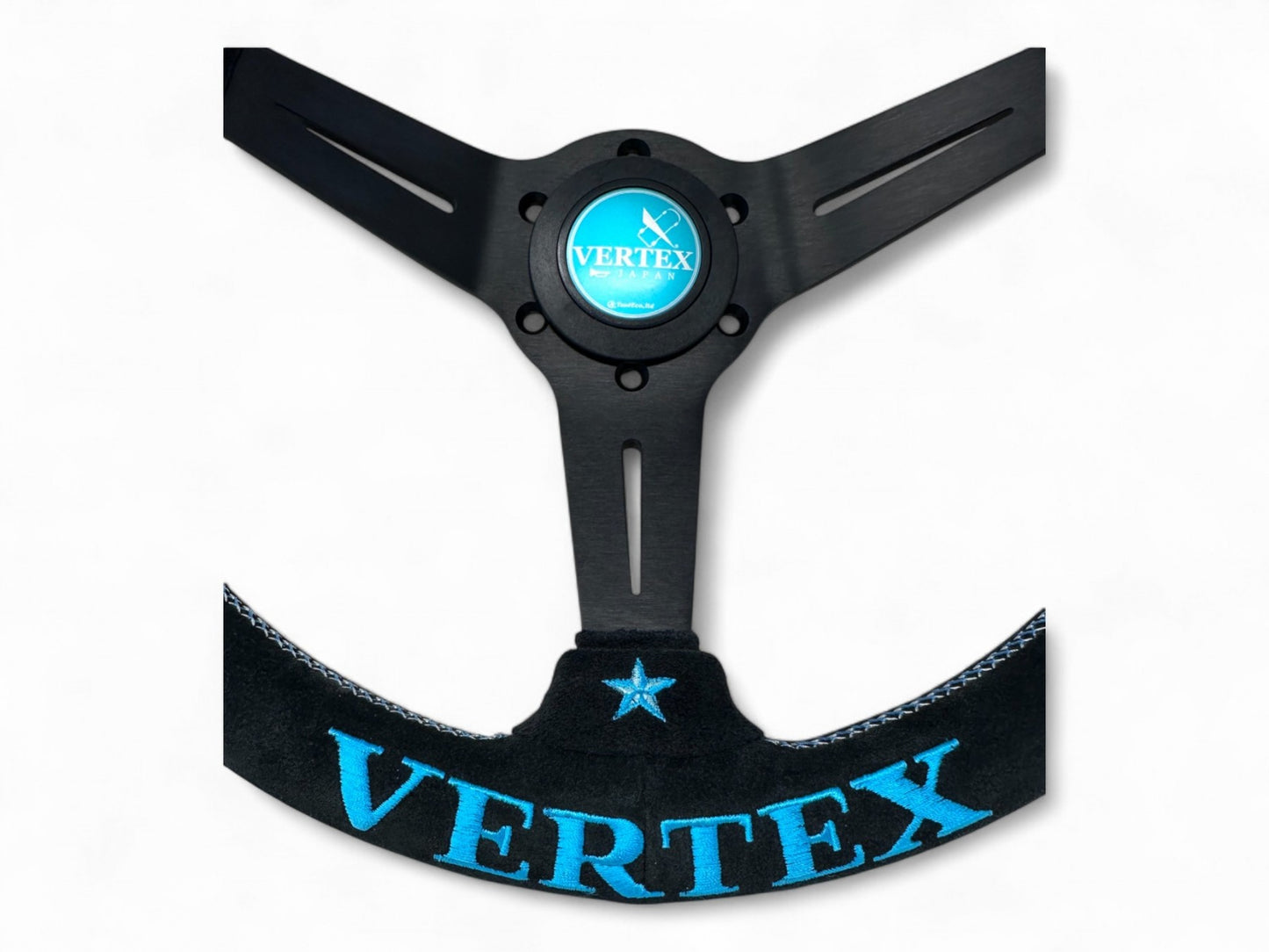 Vertex 6 Star Steering Wheel; Vertea Blue; Suede; 340mm x 70mm Deep  - Vertex USA