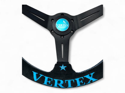 Vertex 6 Star Steering Wheel; Vertea Blue; Suede; 340mm x 70mm Deep  - Vertex USA